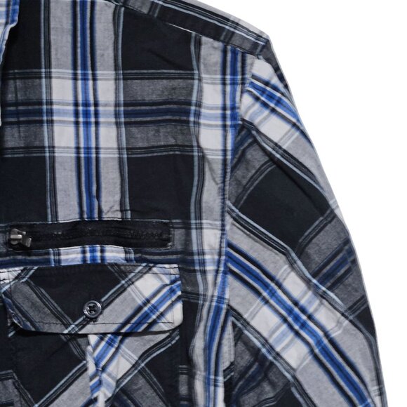 Eighty Eight Platinum Plaid Button Up Shirt Mens Size XL Black Blue Long Sleeve - Picture 2 of 4